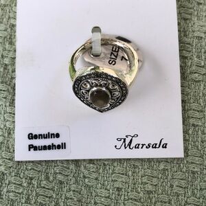 Marsala Silver-Tone Paua Shell Filigree Ring in Iridescent Gray